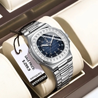 Montre pour homme Poedagar 925, marque haut de gamme, tendance décontractée, or rose, carrée, quartz, étanche, luminescente, date, acier inoxydable