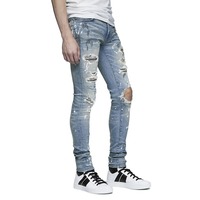 Fabricant de jeans sur mesure, streetwear, hip hop, jeans skinny déchirés et ornés de strass pour hommes