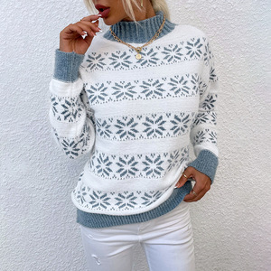 Nuevo suéter informal de punto de invierno para <span class=keywords><strong>mujer</strong></span>, medio <span class=keywords><strong>cuello</strong></span> <span class=keywords><strong>alto</strong></span>, de Navidad copo de nieve, suéter para <span class=keywords><strong>mujer</strong></span> - Product Image 3