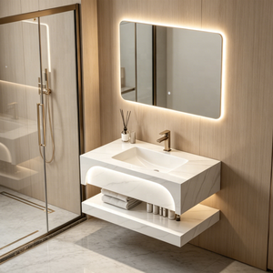 Lavabo <span class=keywords><strong>da</strong></span> <span class=keywords><strong>Bagno</strong></span> in Ceramica Effetto Pietra Artificiale a Doppio Strato di Lusso, Montato a Parete, per Vendita all'Ingrosso - Product Image 3