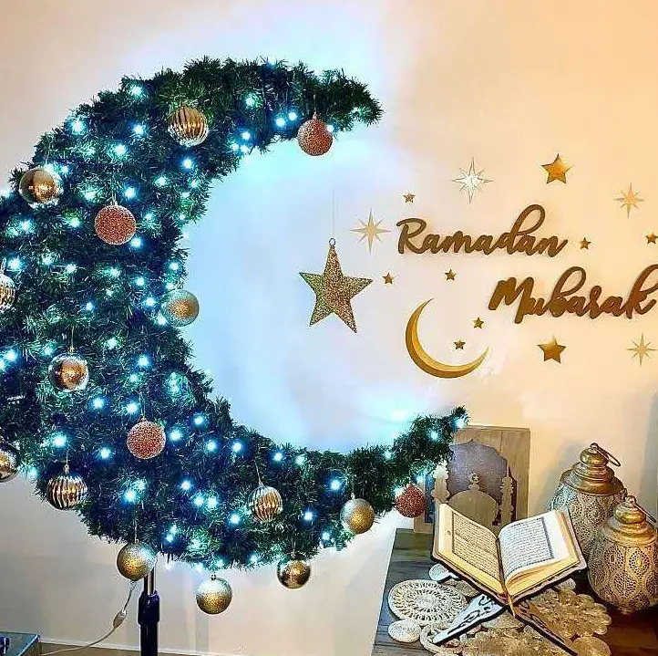 Ramadan Eid Decorations Giant Ramadan Moon Tree EID Mubarak Artificial Moon Shape Tree With Light String