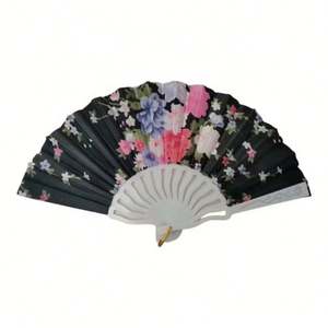 Abanico de Mano Personalizado de Tela Satinada de 23 cm con Mango de Plástico Blanco para Fiestas, Promociones, Año Nuevo o Pascua - Product Image 1