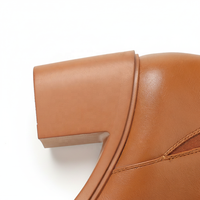 Bottines à bout pointu et talon bloc pour femme, avec fermeture éclair latérale et bride à boucle, en cuir PU marron caramel, pour l'été