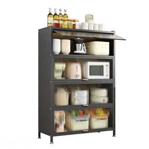 Kitchen Storage <b>Rack</b> Multi Layer Metal Cabinet With Doors Dustproof For <b>Microwave</b> Oven Household Use Modern Design - Product Image 1