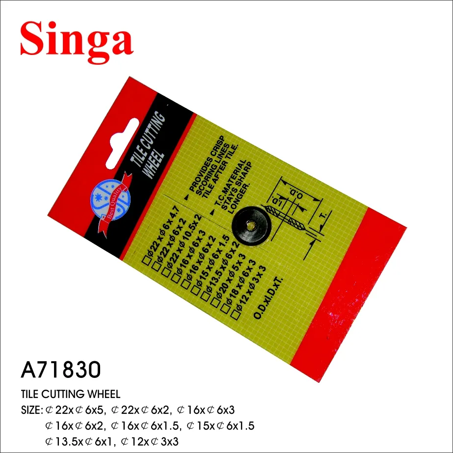 Singa A71830 Best Selling Tile Porcelain Cutter Use Cut Scoring Wheel Carbide Tile Cutting Wheel