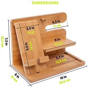 대나무 전화 도킹 스테이션, 스탠드 주최자 키 홀더 선물 나무 주최자
