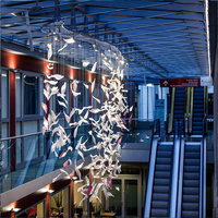 Lustre moderne de luxe en verre en forme de feuilles pour hall d'entrée, décoration de projet hôtelier, luminaire suspendu