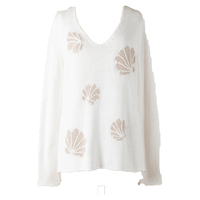 Pull à col en V personnalisé, tricoté à la main, pull de luxe de créateur, pull en coton de la côte ouest, pull aux motifs de coquillages