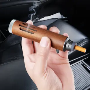 Mini Handheld Ashtray Walnut Wood Non-Dropping Ashtray Portable Car Smoking Non-Projectile Cigarette Holder Portable Ashtray