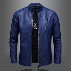 Soldes Exceptionnelles : Blouson en <span class=keywords><strong>Cuir</strong></span> PU pour Homme - Col Montant, Coupe Slim, Style Motard, Tendance Automne, <span class=keywords><strong>Veste</strong></span> Décontractée - Product Image 4