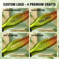 Pinceaux de maquillage Yalina de luxe en forme d'éventail, à motif de feuilles vertes, avec service de personnalisation du logo