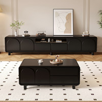Meuble TV et Table Basse Rétro Style Français Noir, Surface Sans Peinture, Meubles Modernes pour Salon