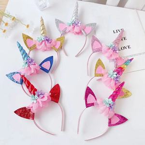 Fascia per capelli all'ingrosso in tessuto morbido alla moda fascia per capelli decorazione fiore per bambini accessori per capelli unicorno - Product Image 2