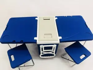 Fondofold 32L רב תפקודי קרח מבודד Cooler קופסא עם ידית וגלגלים שולחן וכיסאות