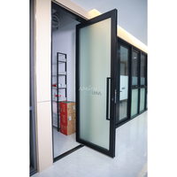 Porte pivotante extérieure AMJ, norme américaine NFRC, double vitrage, aluminium, pour entrée principale.