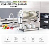 Rak Piring Kabinet Dapur 2 Tingkat, Rak Piring Piring untuk Penyimpanan Peralatan Makan Pengering