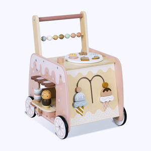 Trotteur en bois crème glacée cuisine nourriture Biscuits jouets tirer et pousser chariot Montessori bébé apprentissage marche - Product Image 1