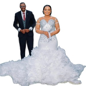 Robe de mariée sirène africaine grande taille, Vestidos De Novias Con Mangas, Robe de mariée blanche de luxe, Robe de mariée sirène - Product Image 2