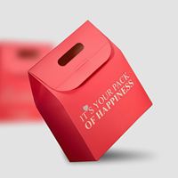 Boîte en papier rouge personnalisée avec poignée découpée pour bonbons sucrés, impression en relief