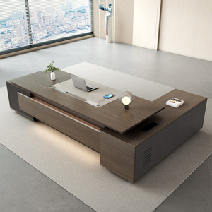 Bureau de direction en bois noir en forme de L, moderne, convertible, réglable en hauteur, personnalisé et luxueux, avec des fonctionnalités modulaires et extensibles - Product Image 4