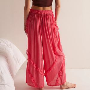 กางเกงขายาวทรงหลวมสีพื้นแต่งระบายสุดเซ็กซี่สำหรับผู้หญิง สไตล์ลำลอง เหมาะสำหรับวันพักผ่อนริมชายหาด รับผลิตตามสั่ง ขายส่ง ราคาพิเศษ - Product Image 3