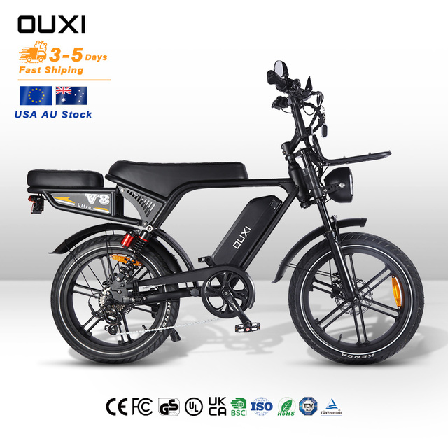OUXI V8 Electric Road Bike 48V Lithium Battery Rear Hub Motor 20*4.0 Inch Fat Tire Front Suspension Fork E-Bike