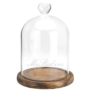 Barattolo di campana a cupola Cloche in vetro trasparente squisito di dimensioni personalizzate di alta qualità con Base in legno per vetrina