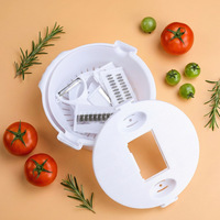 Hachoir manuel multifonctionnel pour légumes, usage culinaire, avec fonction de découpe et de râpage, protège-main ondulé et panier de filtration d'eau