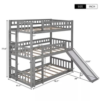 Meubles de chambre à coucher en forme de L pour enfants, lits superposés à 3 couches en bois, lits de chambre à coucher à deux places, lit superposé avec toboggan pour enfants