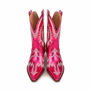 รองเท้าบูทคาวบอยแบบดึงขนาด<span class=keywords><strong>ใหญ่</strong></span>สไตล์ตะวันตกยอดนิยมหัวแหลมรองเท้าบูทหุ้มข้อปักส้นหนาปานกลางน่องผู้หญิงรองเท้าบูทคาวเกิร์ล - Product Image 6