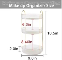 Organisateur de maquillage rotatif transparent à 3 niveaux pour coiffeuse et comptoir de salle de bain