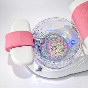 Silla de Pedicura Rosa y Blanca de Lujo, Silla de Spa Eléctrica con Masaje y Lavabo de Acrílico Transparente para Salón de Uñas y Salón de Belleza - Product Image 3