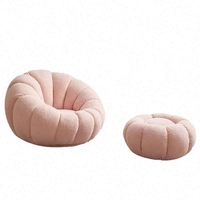 Tabouret Pouf Rond en Tissu Laine d'Agneau Personnalisable, Modèle Citrouille, Offre Spéciale, pour Salon