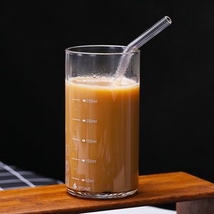 Taza Medidora de Vidrio de 350 ml con Pajita, Apta para Microondas, Taza para Leche de Desayuno - Product Image 2