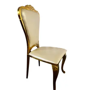 Hôtel restaurant de luxe chaises de salle à manger d'occasion en cuir à cadre en acier inoxydable doré
