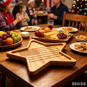 Plateau <span class=keywords><strong>de</strong></span> service en bois en forme d'étoile, planche à charcuterie, plateau pour la décoration <span class=keywords><strong>de</strong></span> fête <span class=keywords><strong>du</strong></span> <span class=keywords><strong>mois</strong></span> <span class=keywords><strong>de</strong></span> <span class=keywords><strong>juillet</strong></span>, fruits, collations, légumes - Product Image 4