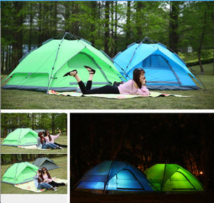 Tente de <span class=keywords><strong>camping</strong></span> automatique trois saisons pour 3-4 personnes, épaisse, imperméable, double couche en polyester, avec 2 portes, ouverture automatique rapide - Product Image 4