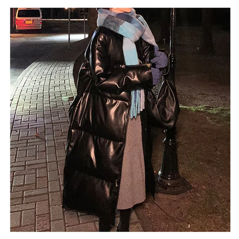 99106 Long Duck Down Winter Coats Stand Collar Black Semi-vegetable Tanned Sheepskin Down Coat for Ladies Women