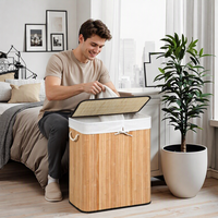 Panier à linge en tissu de fibre de bambou écologique avec poignées, pliable, 100 L, pour buanderie ou chambre LONGTU LTS050Nb