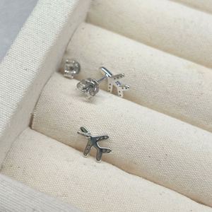 Dylam Tiny Cute Design Fine 925 Sterling <b>Silver</b> D Color VVS1 Moissanite Stone Peace & Love Airplane Small <b>Stud</b> Earrings Jewelry - Product Image 4