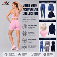 Yoga set voor dames met custom logo hartvormige uitsparing, zachte, contrasterende biker shorts met naad, buikcontrole, workout set OEM ODM roze