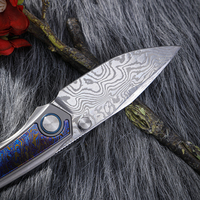 Couteau pliant en acier Damas avec manche en titane, couteau de poche EDC pour le camping en plein air