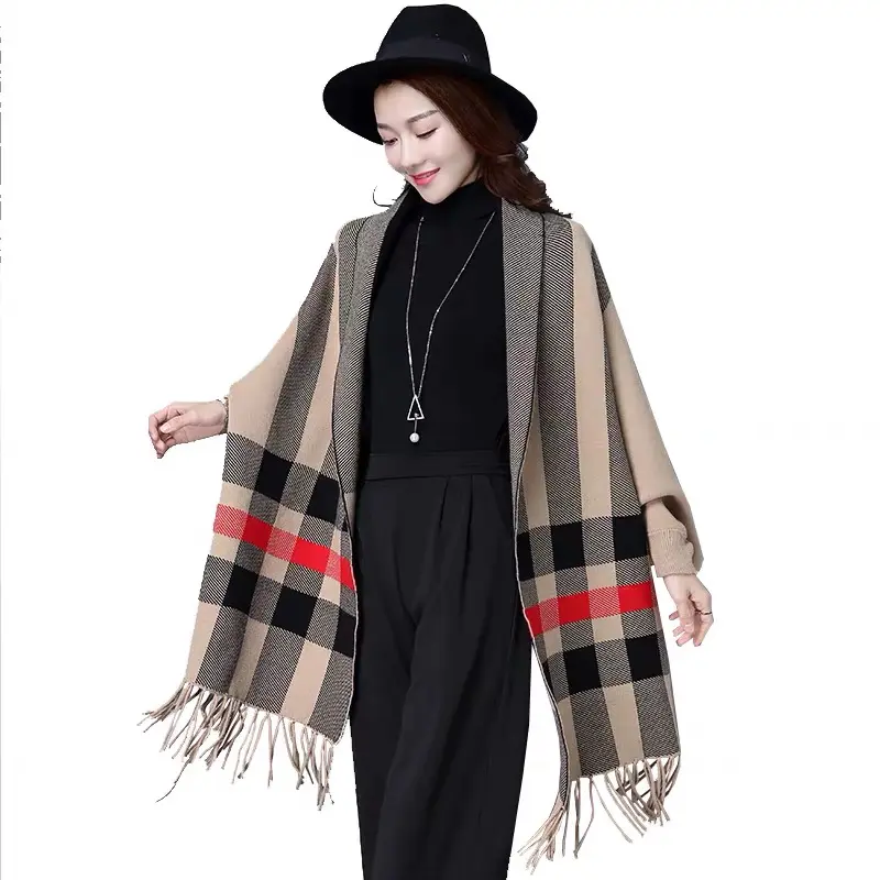 Luxury女性handfeelingラップ織り冬のスカーフ岬パシュミナレディースショール袖