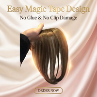 LONGFOR Mèche de cheveux pour femme en fibre synthétique de qualité moyenne, base mono, avec bande adhésive, trame nouée à la main, volumisante, légère, frange rideau