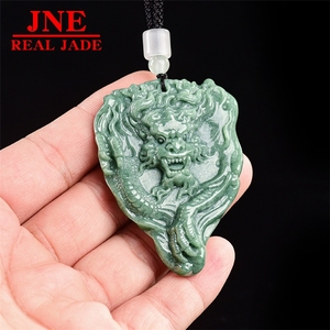 Pendentif en jade de dragon du zodiaque atmosphérique, de type émeraude naturelle, vert haricot, tridimensionnel, dominant, pour homme et femme - Product Image 3