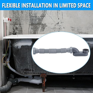 Tuyau de vidange flexible moderne pour baignoire et douche, profil bas, en plastique, avec siphon intégré pour salle de bain - Product Image 4