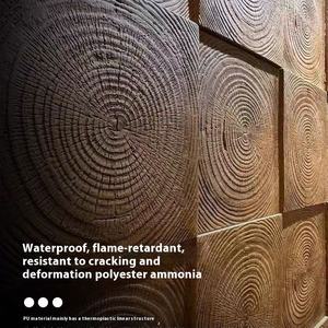PU moderne Anti-culturel carbonisé panneau <span class=keywords><strong>de</strong></span> Grain <span class=keywords><strong>de</strong></span> bois anneau annuel lumière rétro fond mur pour hôtel chez l'habitant Villa décor - Product Image 3