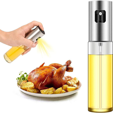 100ml Stainless Steel Olive Oil Spray Glass Bottle Industrial Kitchen Baking BBQ Salad Oil Mister Food Safe for Home Use