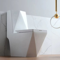 WC monobloc moderne en céramique, finition diamant, avec chasse d'eau à siphon, abattant à fermeture douce, double chasse, siphon S/P, noir et or, facile à nettoyer, pour villa