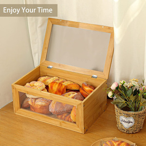 Boîte de rangement pour pain en bois avec couvercle en verre, boîte à pain de cuisine pour usage domestique - Product Image 2